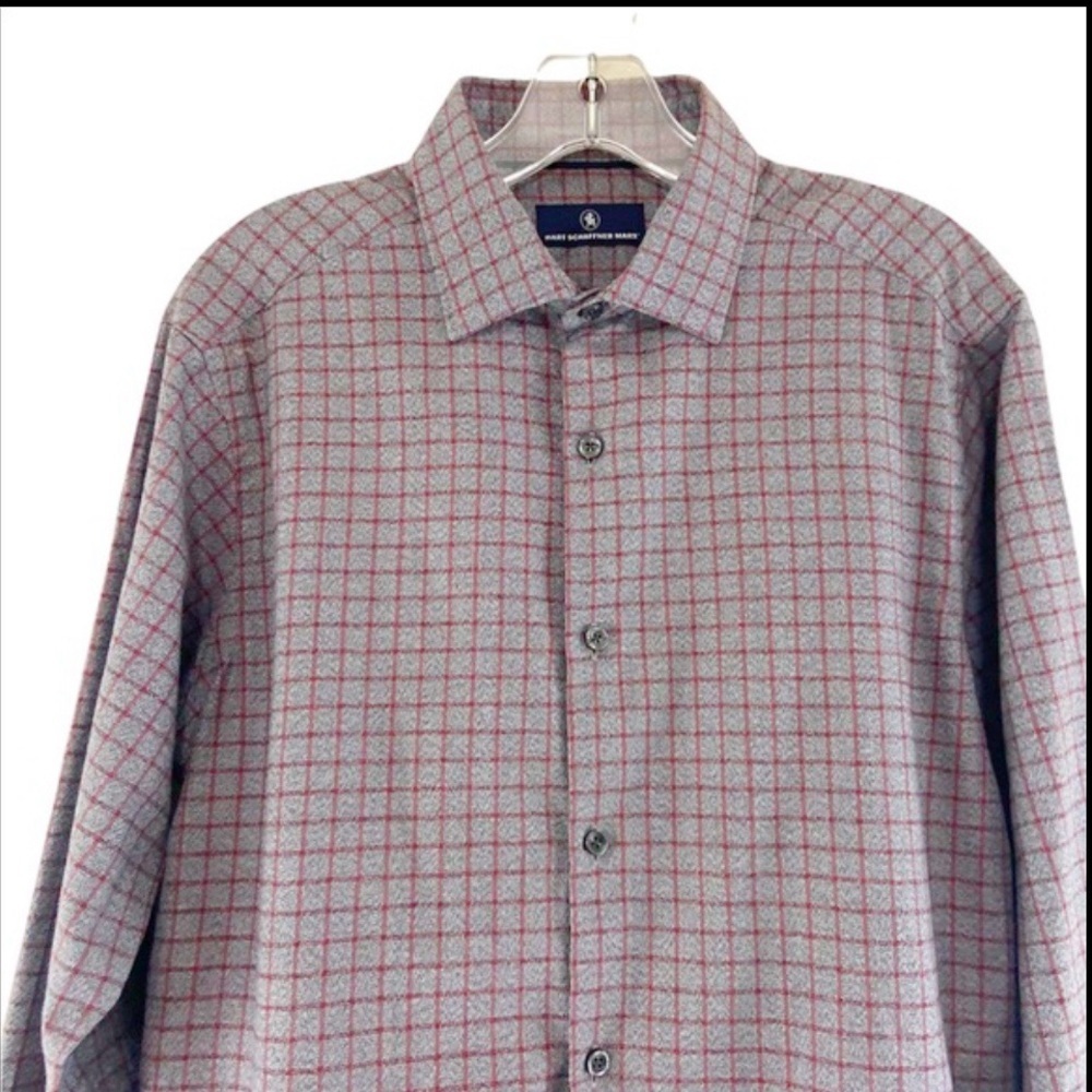 Hart Schaffner Button Down Checked Gray Red Long Sleeve Shirt Men Size Medium - Picture 10 of 10